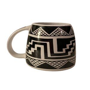 Vintage Mug 12 oz Aztec Geometric Black White The Treasure Chest 3" Tall